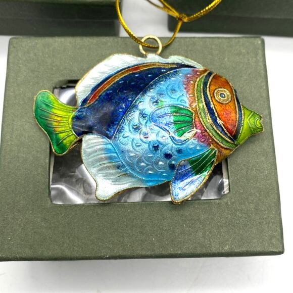 Vintage Cloisonne Enameled Tropical Fish Christmas Ornament Sealife  set of 3 - Picture 3 of 9